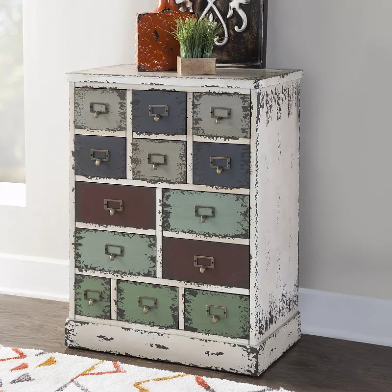 Parcel 13-Drawer Distressed Floor Cabinet