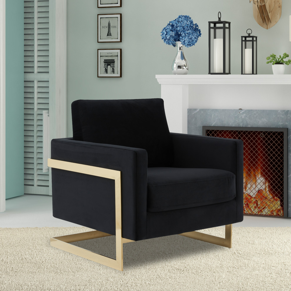 LeisureMod Lincoln Velvet Accent Arm Chair With Gold Frame   Contemporary   Armchairs And Accent Chairs   by LeisureMod  Houzz