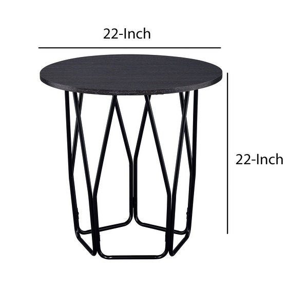 Industrial Style Wooden End Table with Metal Base， Black and Brown