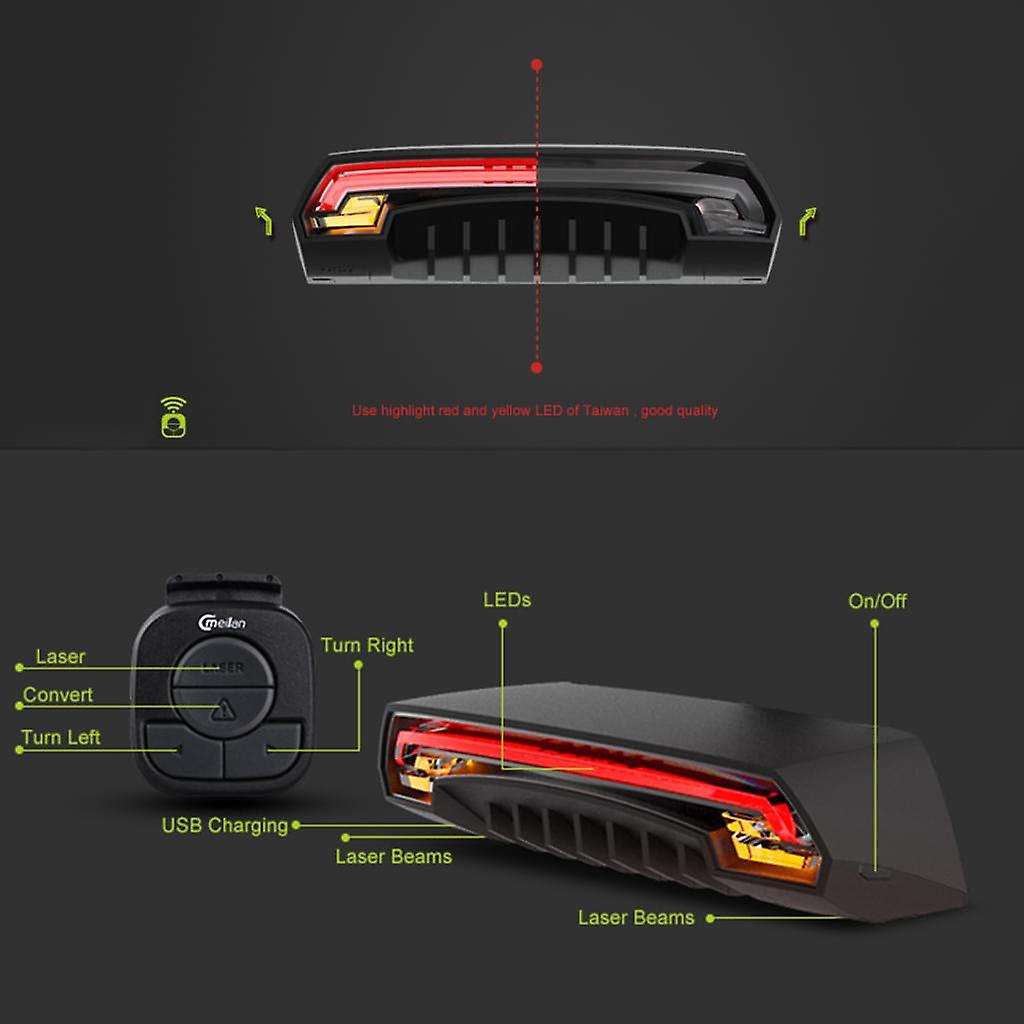 Bicycle Tail Light Remote Control Wireless Turn Signal Led Beam Usb