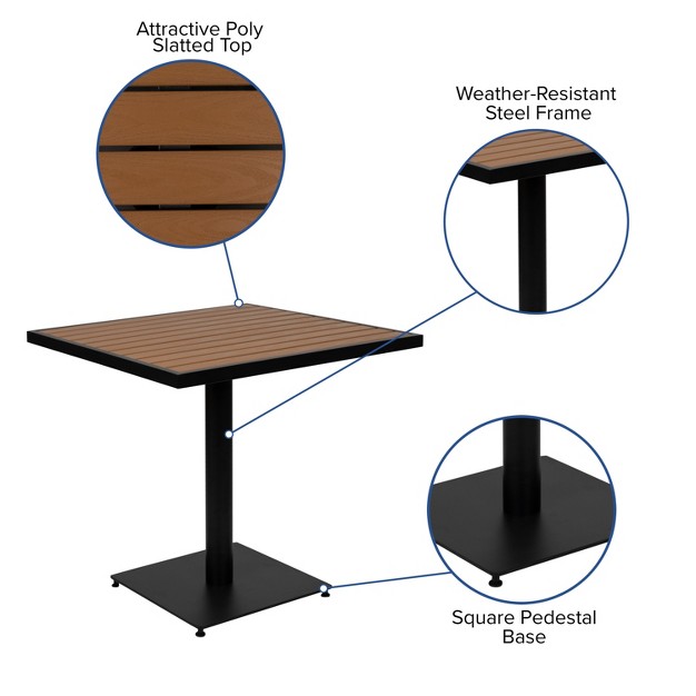 Emma And Oliver Outdoor Faux Teak Dining Table With Poly Slats Square Patio Table