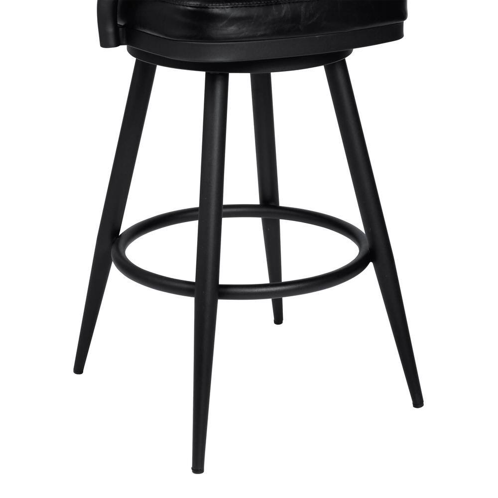 Armen Living Amador 30 in. Bar Height Bar Stool in a Black Powder Coated Finish and Vintage Black Faux Leather 721535746972