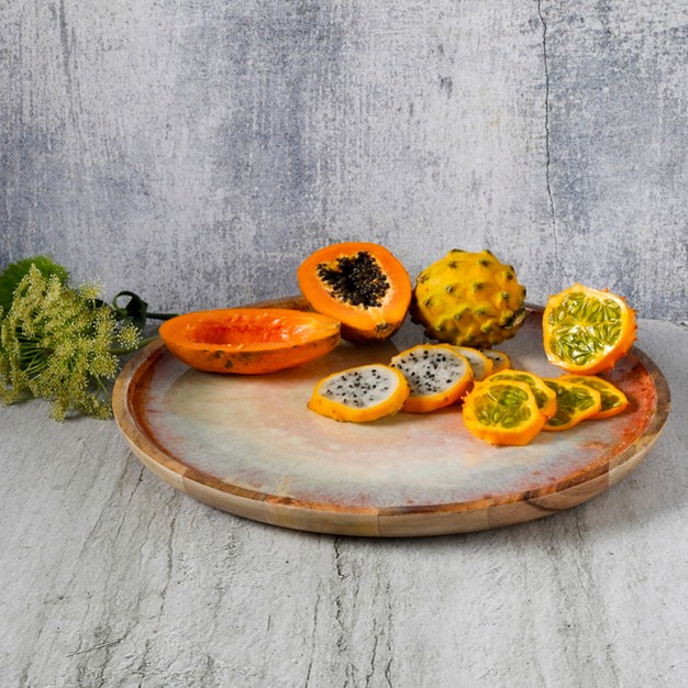 Cravings By Chrissy Teigen 15 9 Inch Round Enameled Mango Wood Platter In Blush