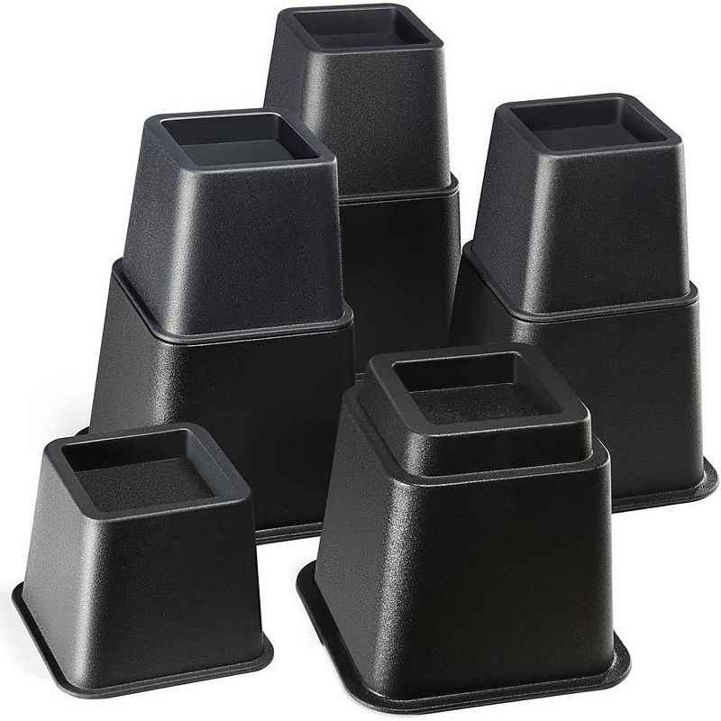 Adjustable Bed Risers - Elevation in 3-8 Inch - Stackable Furniture Risers， 4 Pack Bed Lifts Black