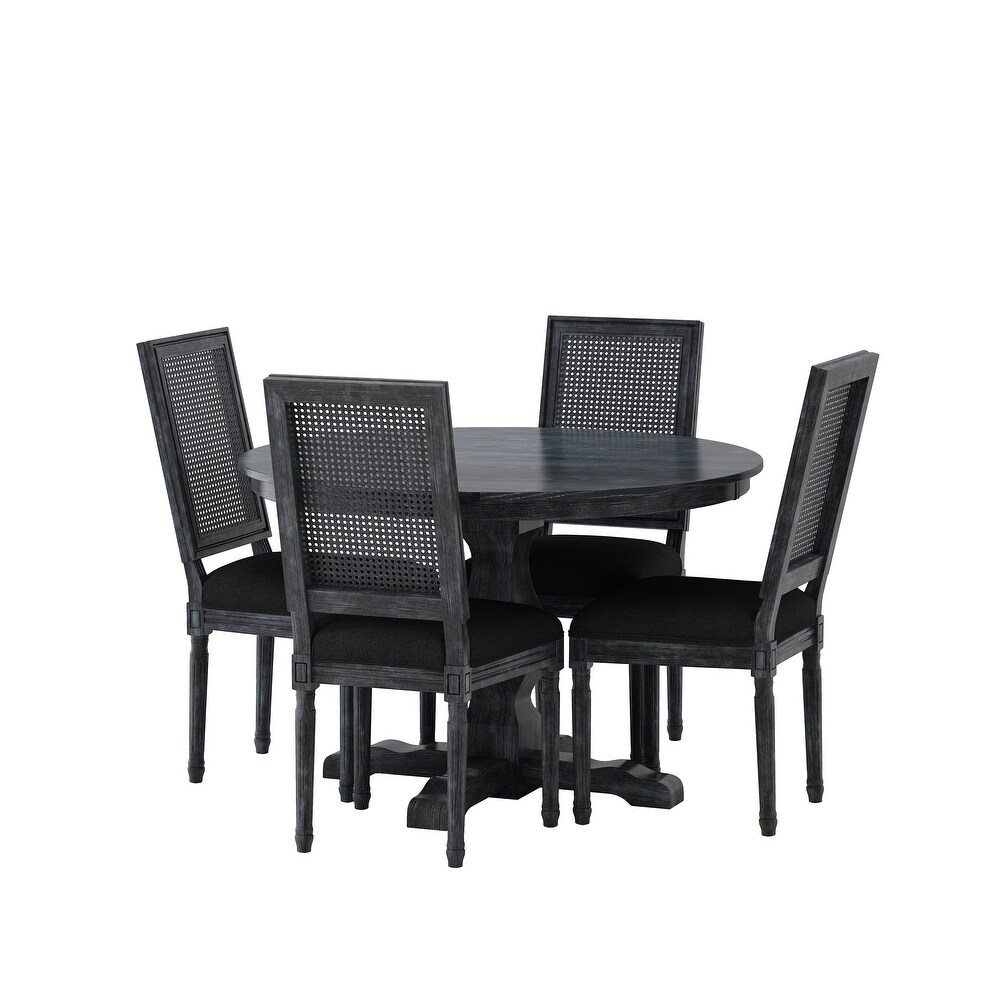 Remuda Wood and Cane Upholstered 5 Piece Circular Dining Set by Christopher Knight Home