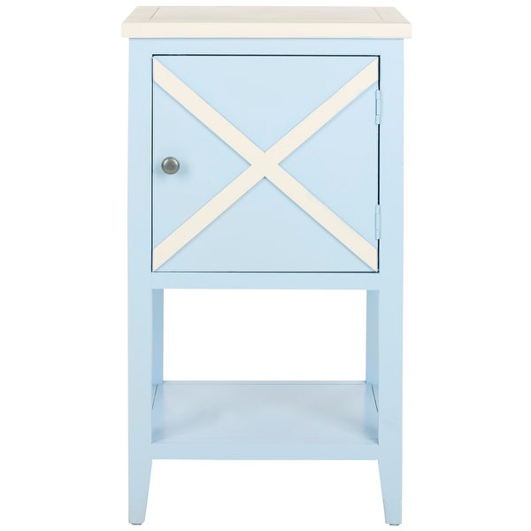 SAFAVIEH Ward Light Blue/ White Storage Side Table - 0