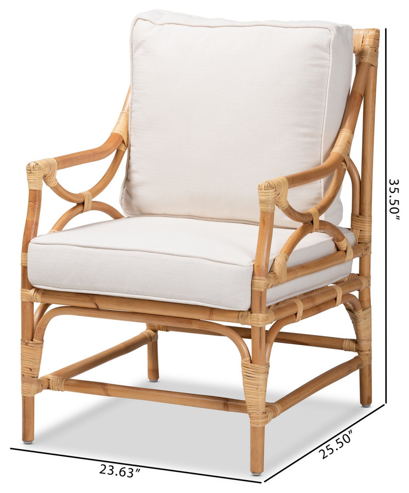 Modern Bohemian Accent Chair  Natural Rattan Frame With White Cushioned Seat   Tropical   Armchairs And Accent Chairs   by Declusia  Houzz