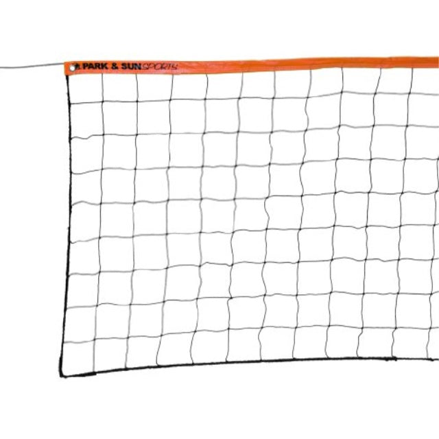 park and sun sports regulation size indoor/outdoor recreational volleyball net with steel cable top， orange