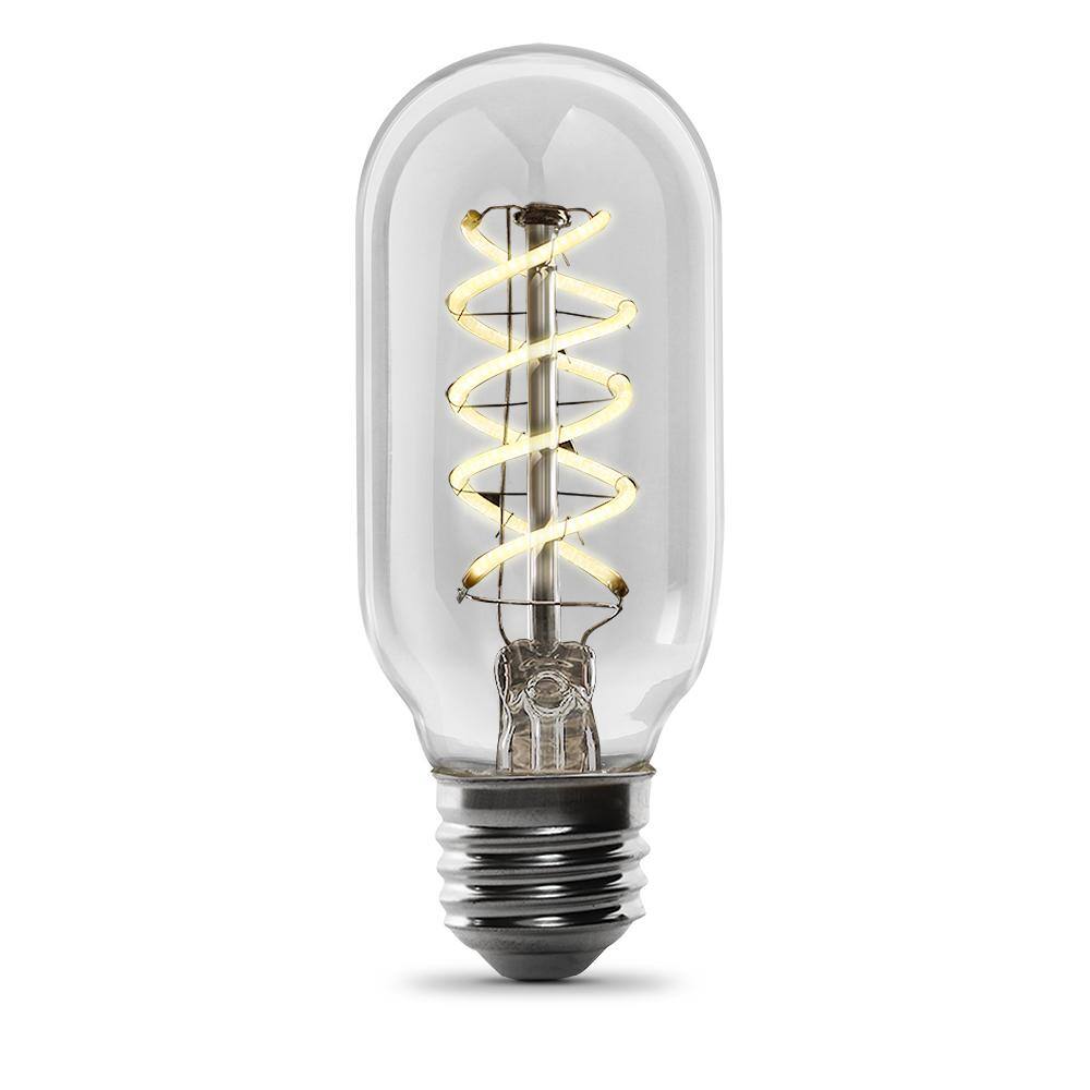 Feit Electric 40-Watt Equivalent T14 Dimmable Spiral Filament Clear Glass E26 Vintage Edison LED Light Bulb Warm White T1440SCLLEDHDRP