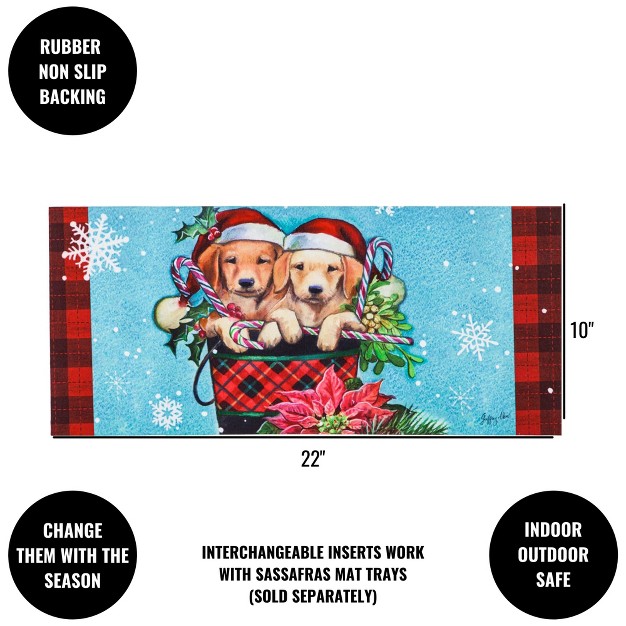 Christmas Christmas Puppy Bucket Mat 1 Mat Insert 25 Inches Sassafras Lab Winter Poinsettia 431883 Rubber Multicolored