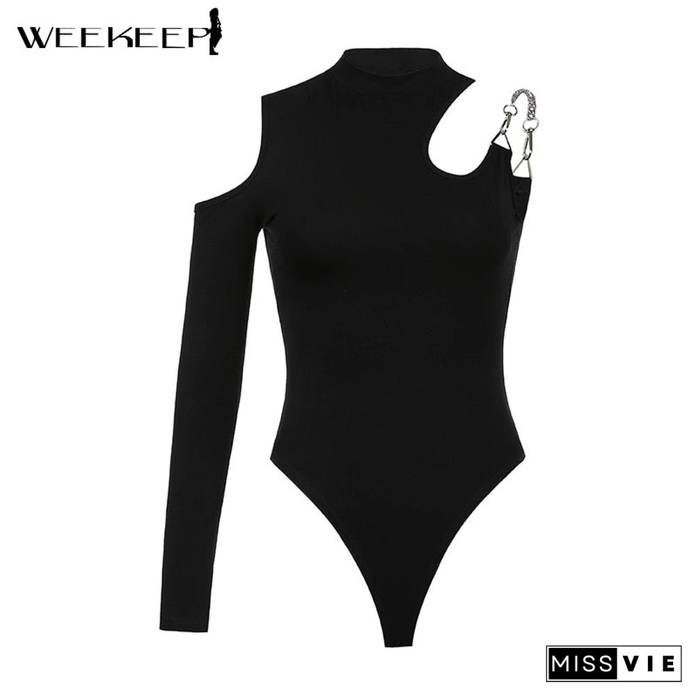 Weekeep Black Hollow Out Sexy Harajuku Bodysuit Womens Off Shoulder Streetwear Party Club Body Jumpers White Rompers Ladies