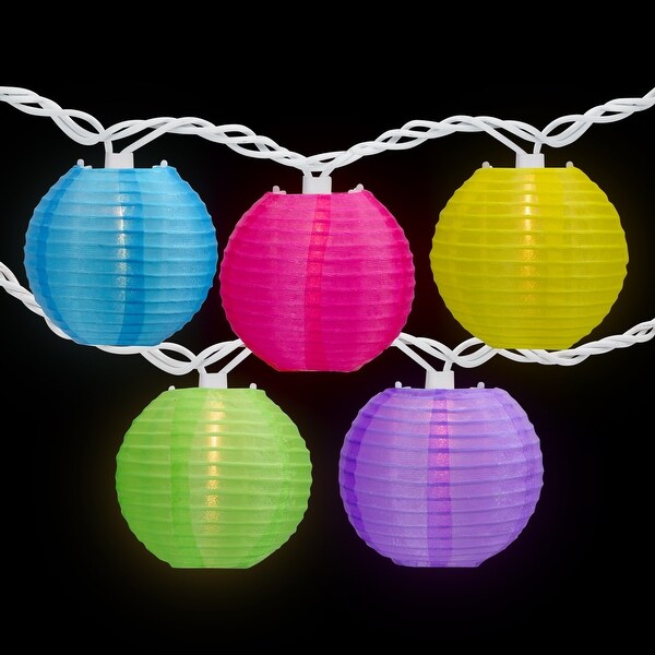 10ct MultiColor Summer Paper Lantern Patio Lights 8.5ft White Wire