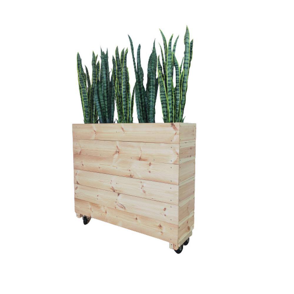 Ejoy 44 in. x 12 in. x 36 in. Solid Wood Mobile Planter Barrier in Unfinished Wood Color SolidWoodPlanter_44x36x12
