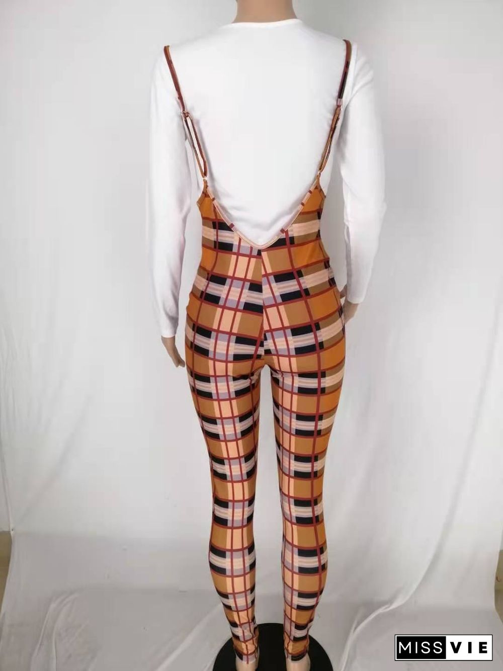 Fall White Long Sleeve Top Plaid Jumpsuit Lounge Wear Matching Sets