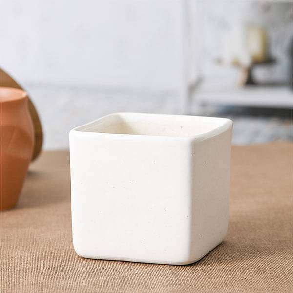 3.3 inch (8 cm) Square Box Ceramic Pot (White) (set of 2)