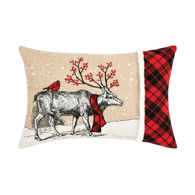 X 18 quot Deer Embroidered And Printed Throw Pillow