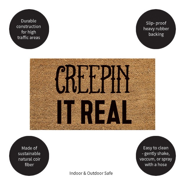 Evergreen 16 X 28 Inches Creepin It Real Door Mat Non slip Rubber Backing Dirt Catching Natural Coir Indoor And Outdoor Home Decor