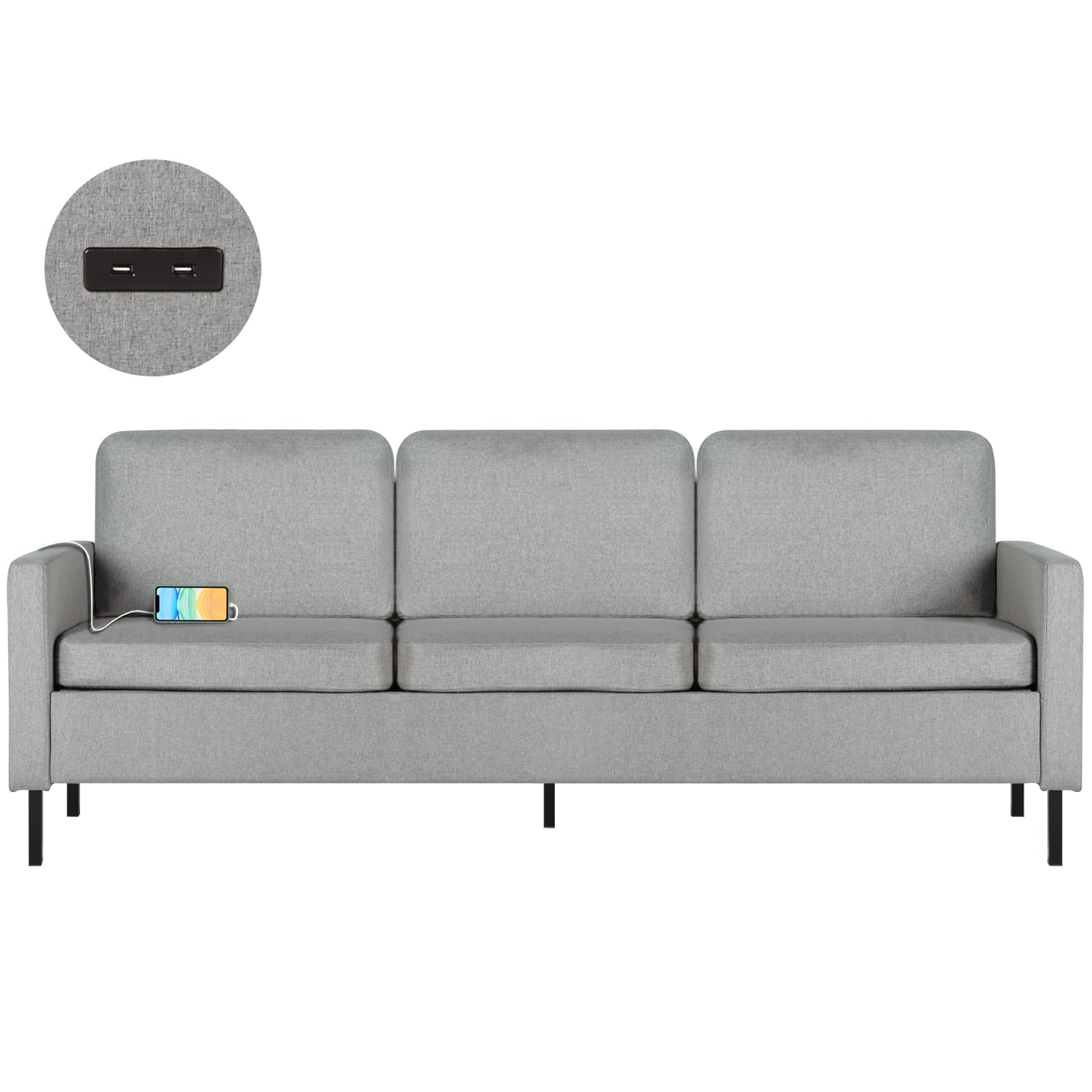 Fabric 3 Seater Couch with 2 USB 76