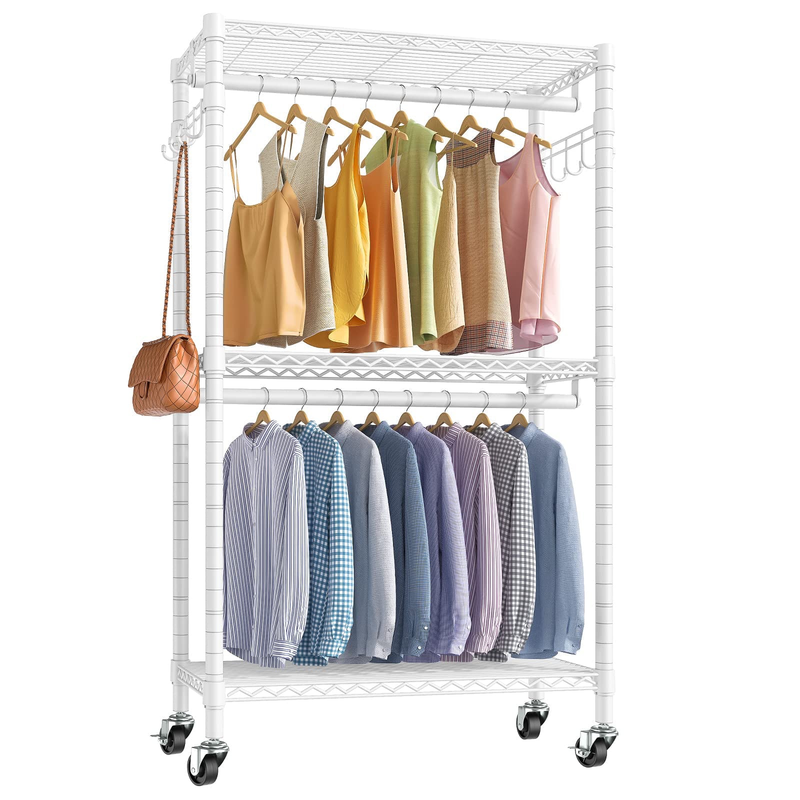 VIPEK V12 Rolling Clothes Rack Heavy Duty Clothing Rack Freestanding Closet Wardrobe, 29.5"Lx16.5"Wx76.8"H, Medium Size, White