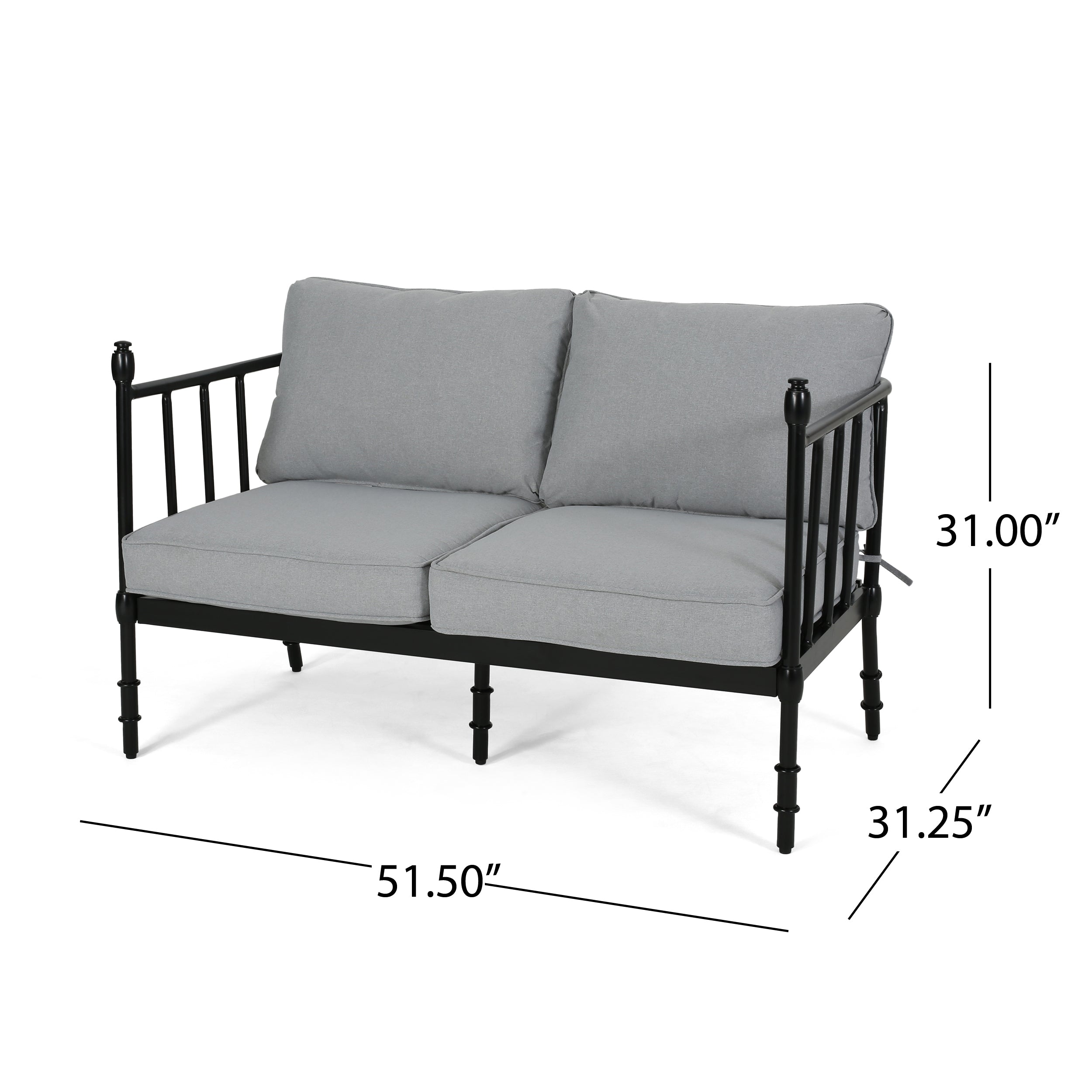 Francis Outdoor Aluminum Loveseat and Coffee Table with Cushions