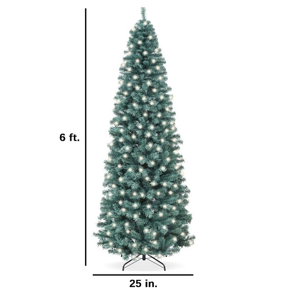 PreLit Blue Spruce Pencil Christmas Tree w/ Metal Base