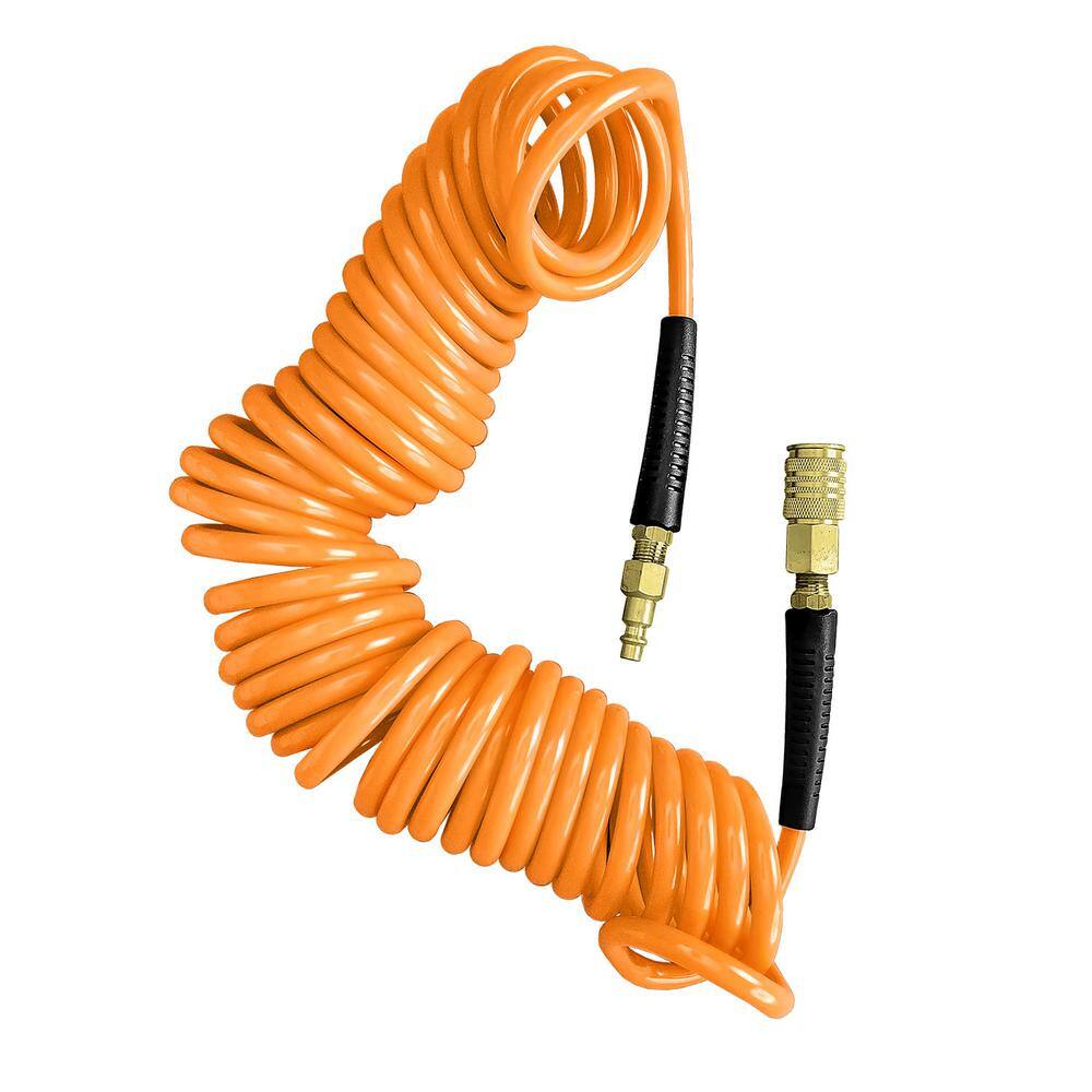 Freeman 14 in. x 25 ft. Polyurethane Recoil Air Hose with Bend Restrictors and Brass Fittings P1425RCF