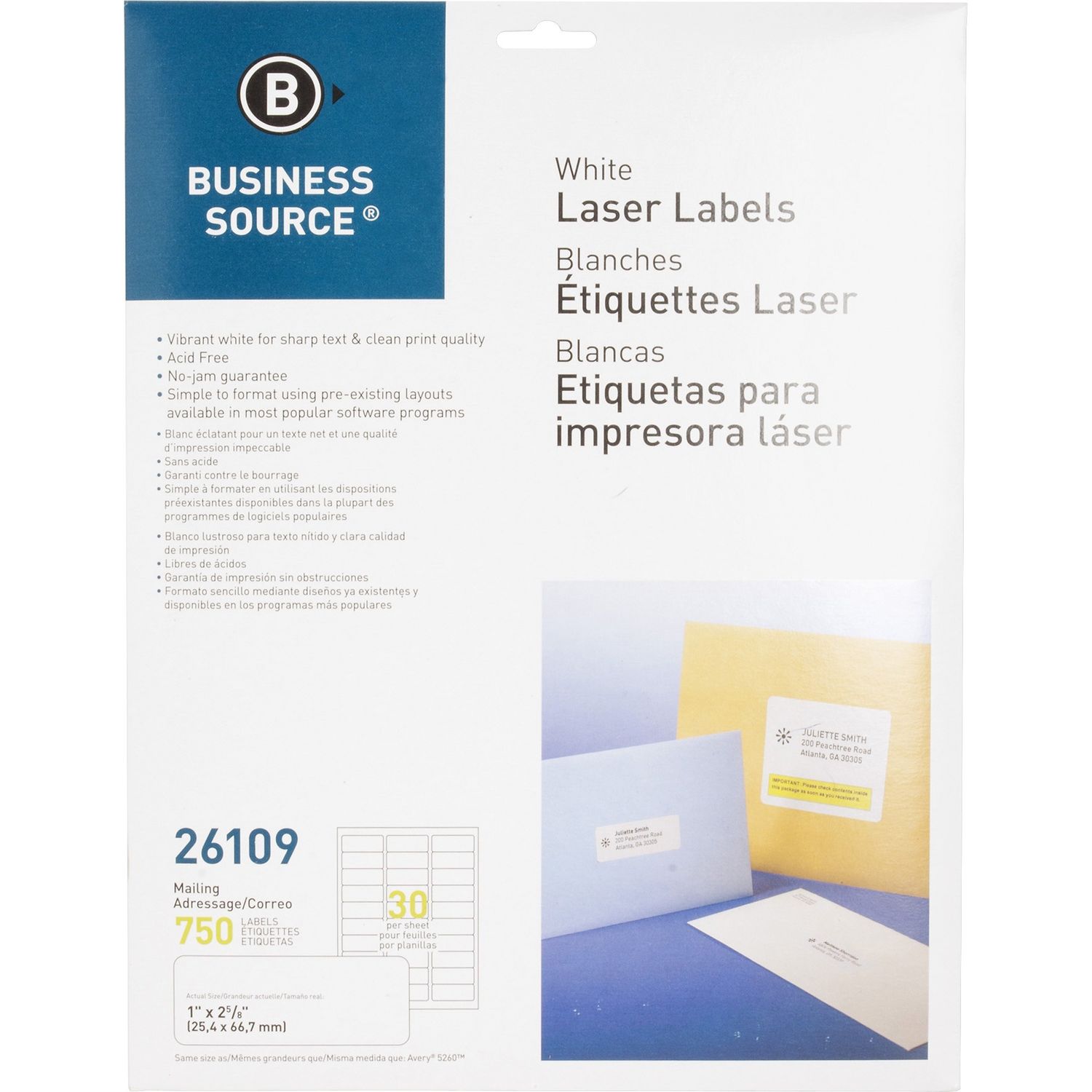 Bright White Premium-quality Address Labels by Business Source BSN26109