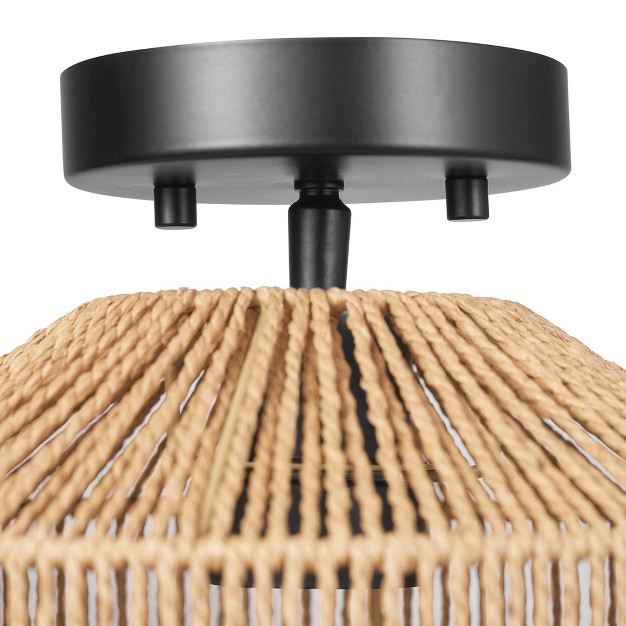 Lotus 1 light Matte Black Flush Mount Ceiling Light With Paper Twine Shade Globe Electric