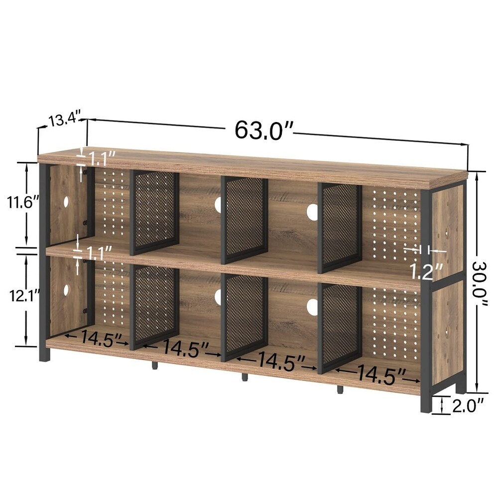 Industrial Horizontal Bookshelf  4 5 6 7 8 Cube Storage Organizer Bookcase  Modern Wide Large Book Shelf for Bedroom Living Room