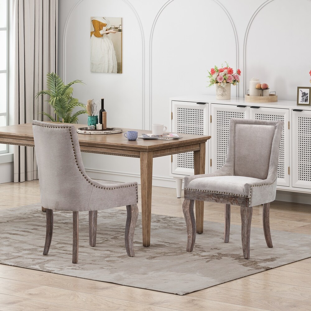 Thickened Fabric Dining Chair with Neutrally Toned Solid Wood Legs