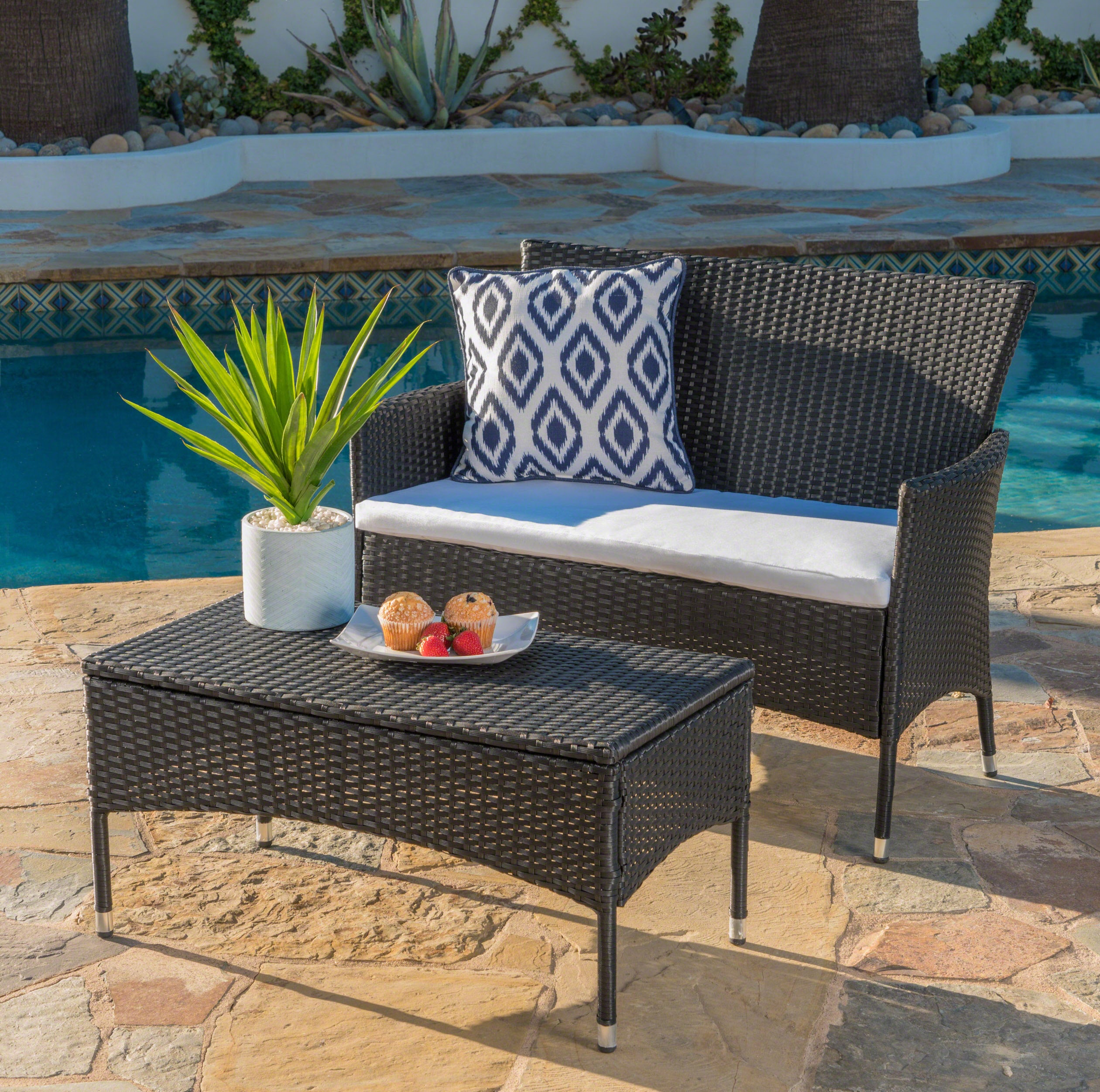 Montague Outdoor Wicker Loveseat and Coffee Table Set