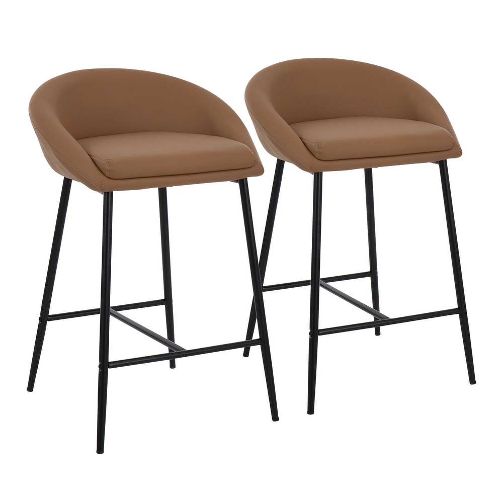 Contemporary Metal Frame Counter Stool with Faux Leather Cushion  Set of 2