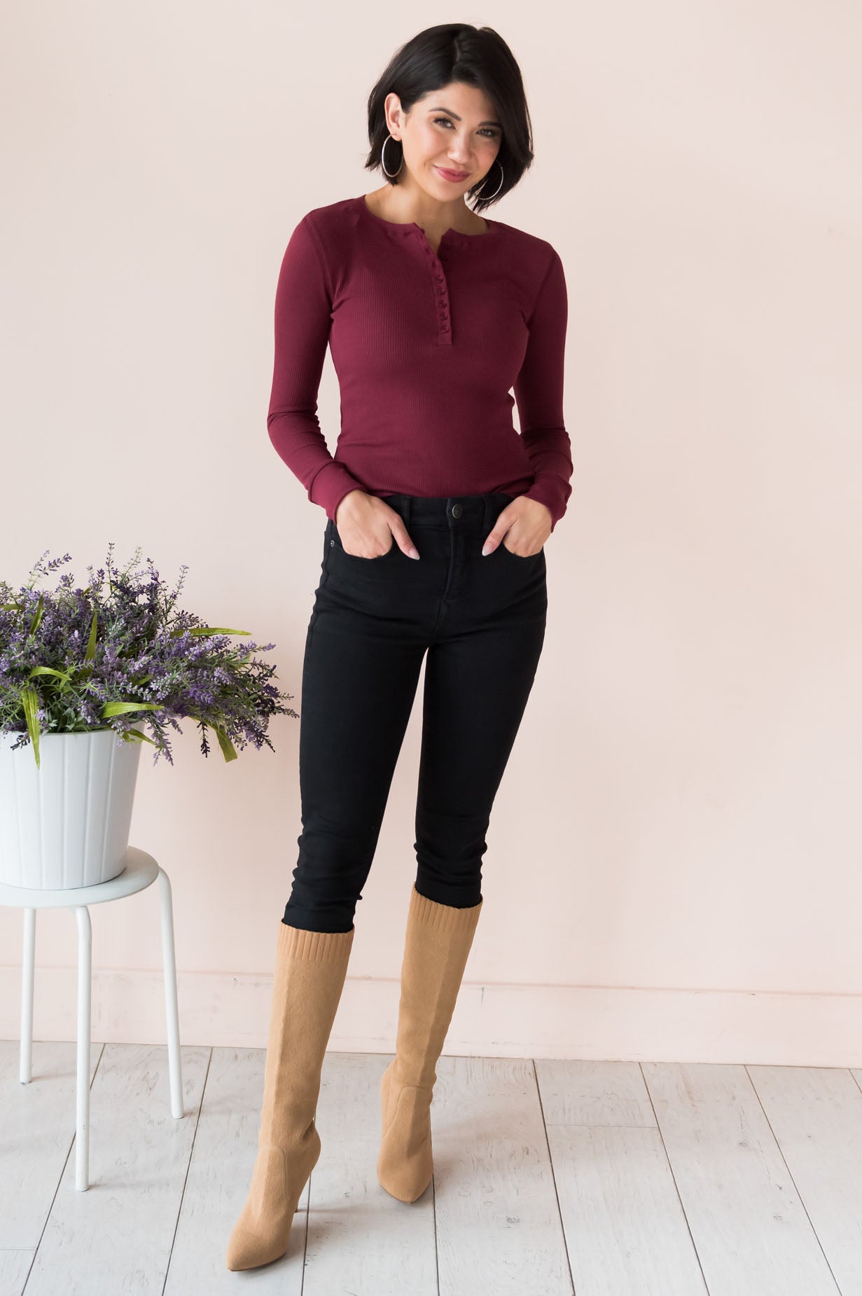 Changing Skies Modest Thermal Henley Top