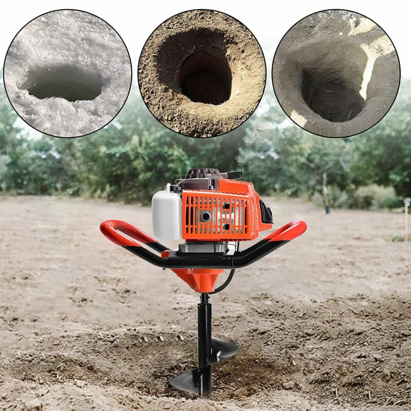 EAYSG 72CC Auger Post Hole Digger, 3KW 2 Stroke Post Hole Auger Gas Powered with 3 Auger Drill Bits(4