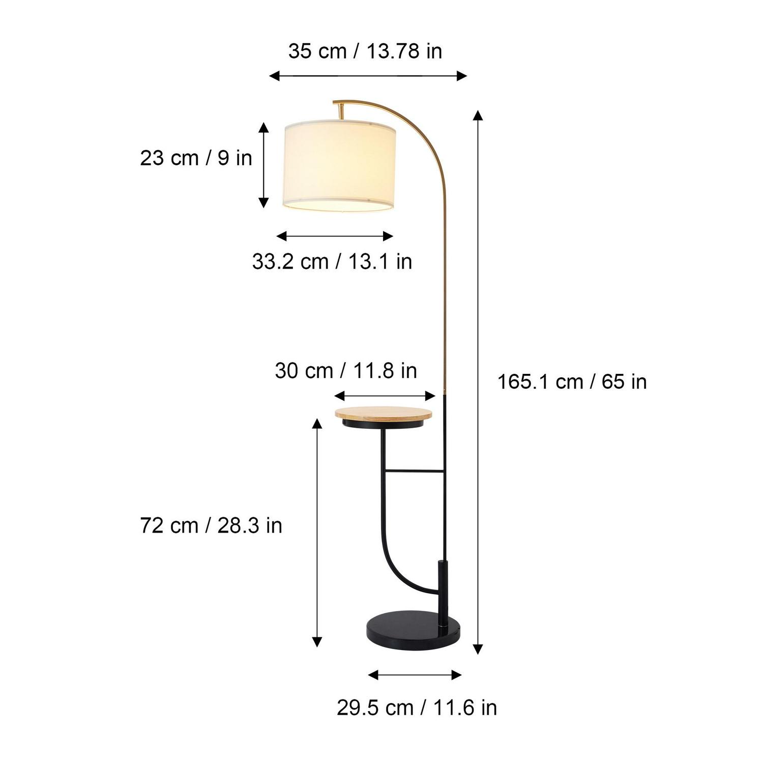 Teamson Home Danna Arc 65 Floor Lamp with Table and USB Port， White