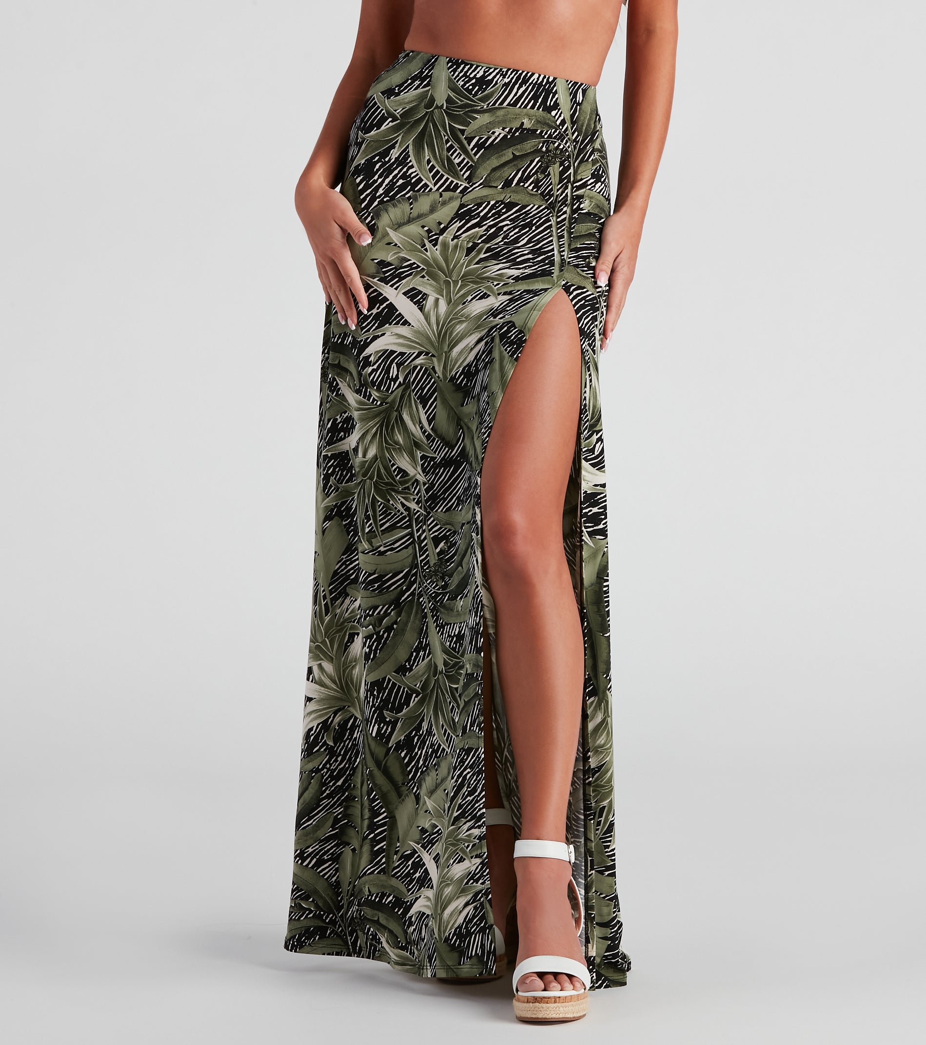 Cali Palms Tropical Slit Maxi Skirt