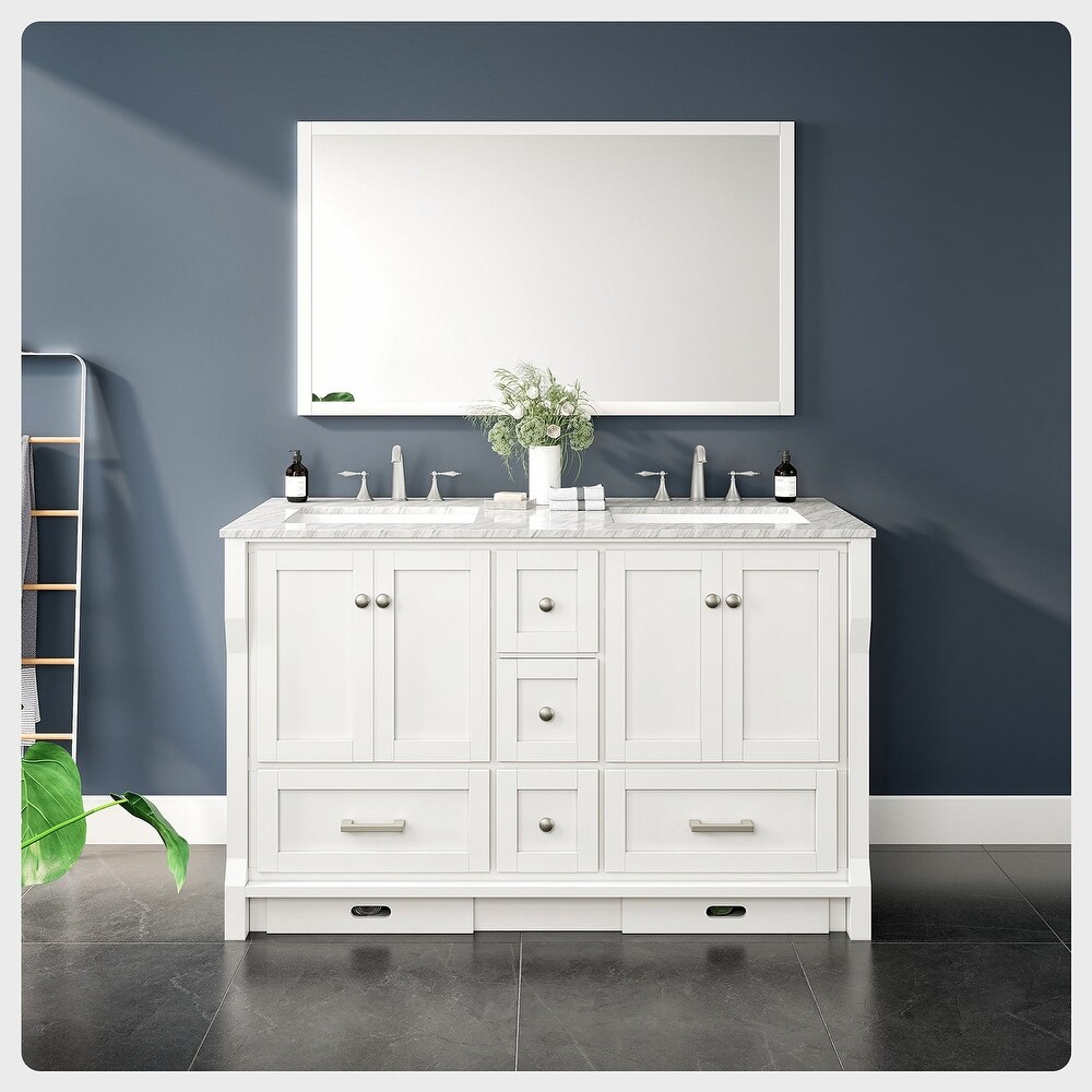 Eviva Booster 60 in. Double Sink Vanity in White with White Carrara Marble Countertop