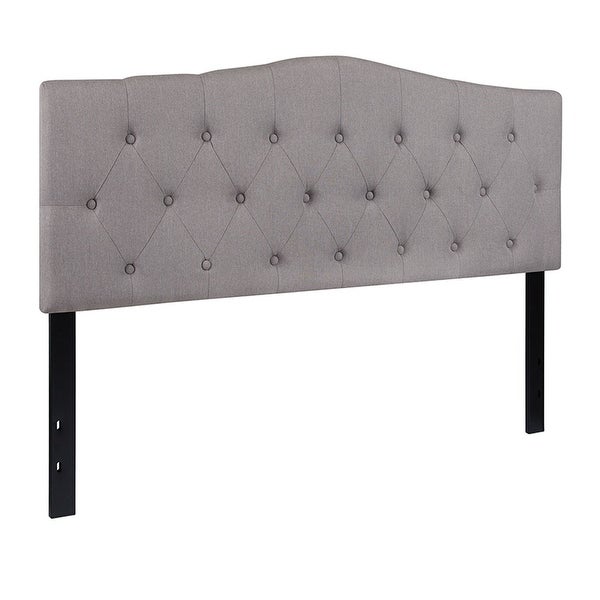 Offex Button Tufted Upholstered Queen Size Panel Headboard in Light Gray Fabric - - 27413781