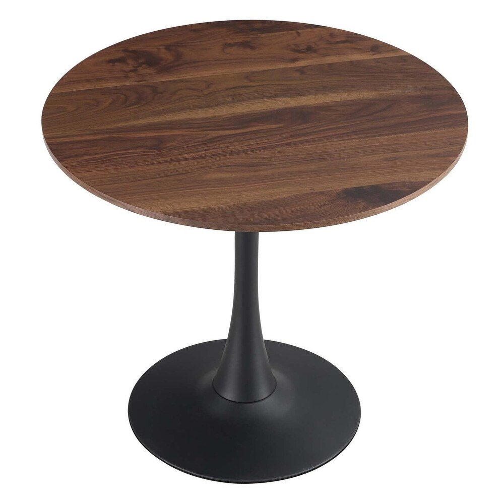 Round Dining Table  Mid Century Kitchen Dining Table for 2 4 People Brown Color Wood Grain Table Top   Pedestal Base