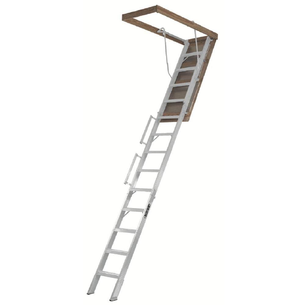 Louisville Ladder Everest 10 ft. - 12 ft. 25.5 x 63 in. Aluminum Attic Ladder with 350 lb. Load Capacity AL258P