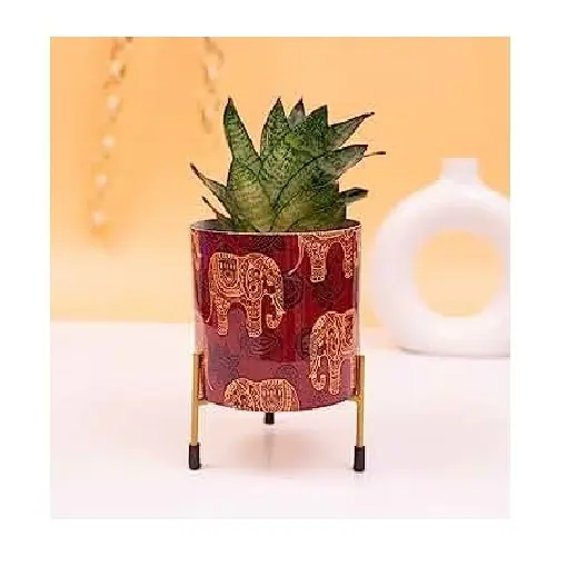 New Look Meta Planter With Black Metal Wire Balance Base Stand Factory Supplies Metal Planters Gold Plated Flowering Iron Pot