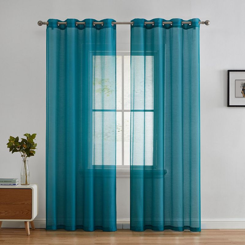 THD Basics 2 Piece Semi Sheer Voile Window Curtain Drapes Grommet Top Panels - Set of 2 panels