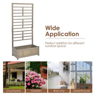 Costway 68 in. Grey Wood Planter Box with Trellis Raised Garden Bed for Climbing Plants GT3638