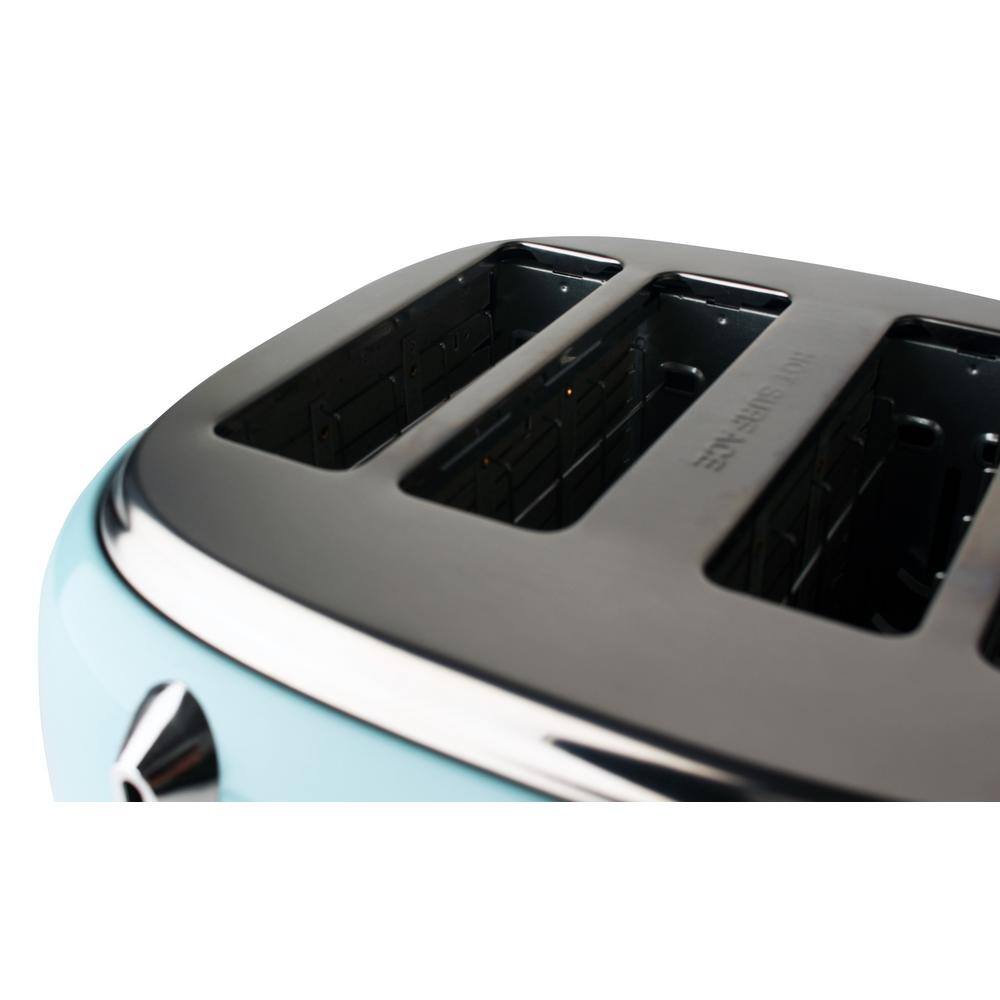 HADEN Heritage 1500-Watt 4-Slice Turquoise Wide Slot Retro Toaster with Removable Crumb Tray and Browning Control 75005