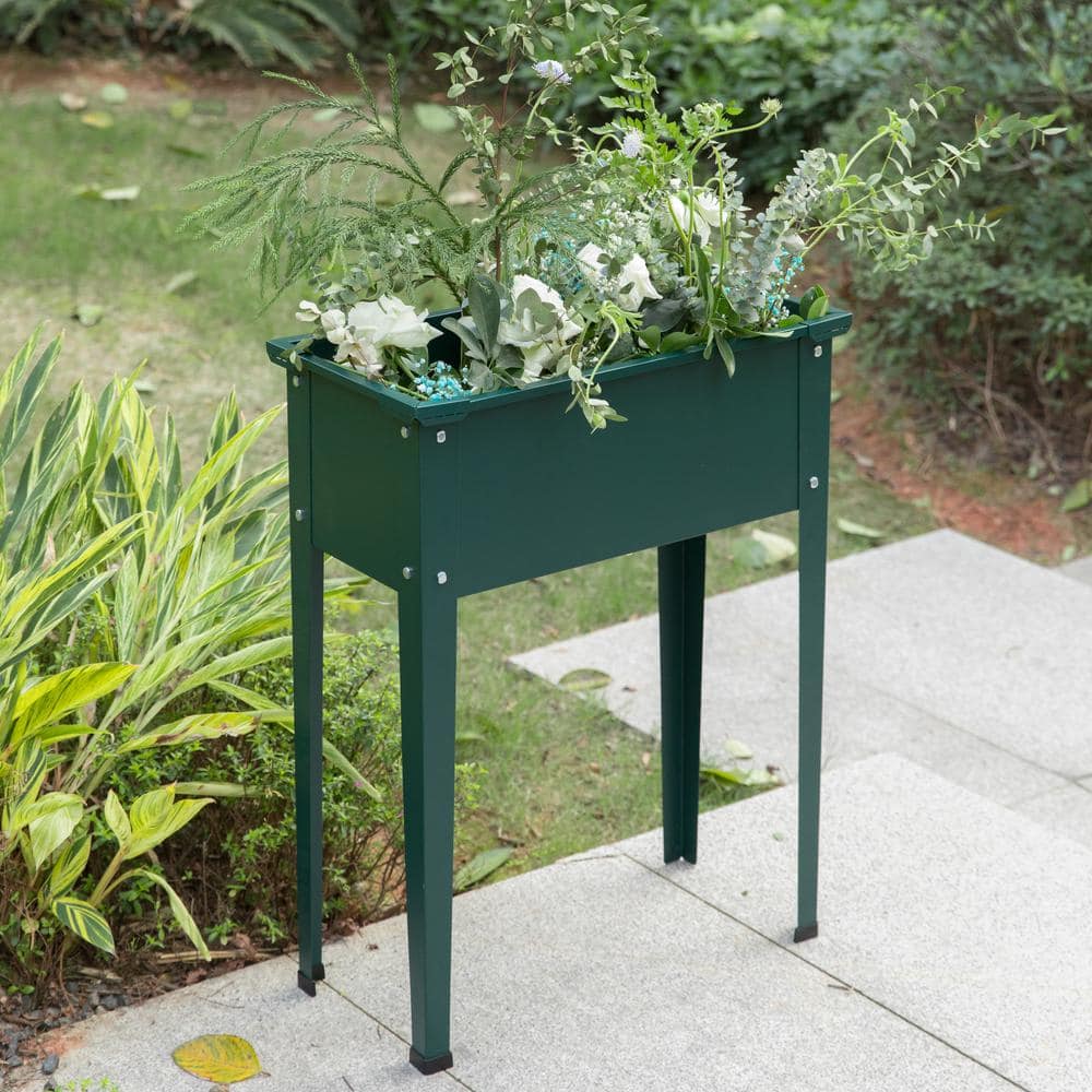 Green Metal Freestanding Raised Garden Bed Rectangular Flower Planter QI003908G