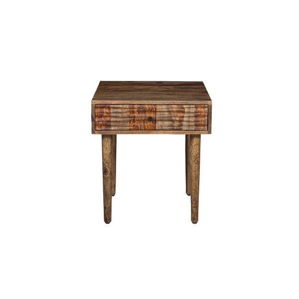 Porter Designs Waves Mid-Century Modern Solid Sheesham Wood End Table， Brown