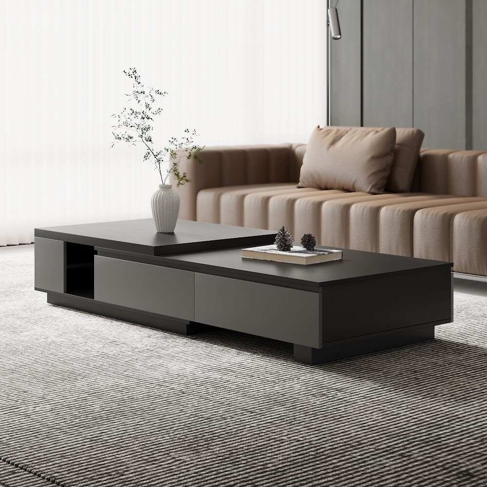 Coffee Table  Adjustable Length  Large Capacity Storage  Black  Gray