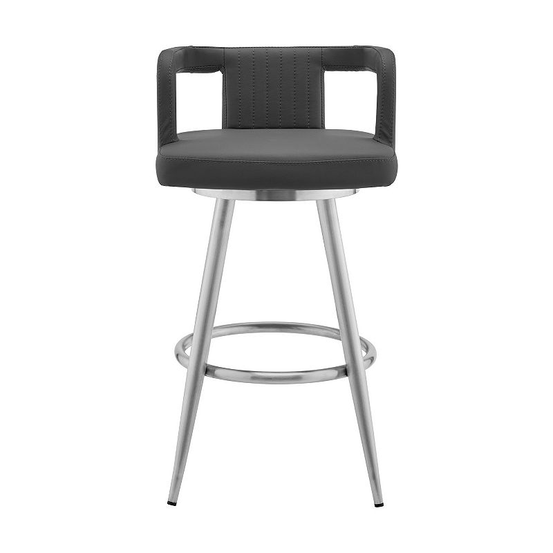 Gabriele 30 Gray Faux Leather and Brushed Stainless Steel Swivel Bar Stool