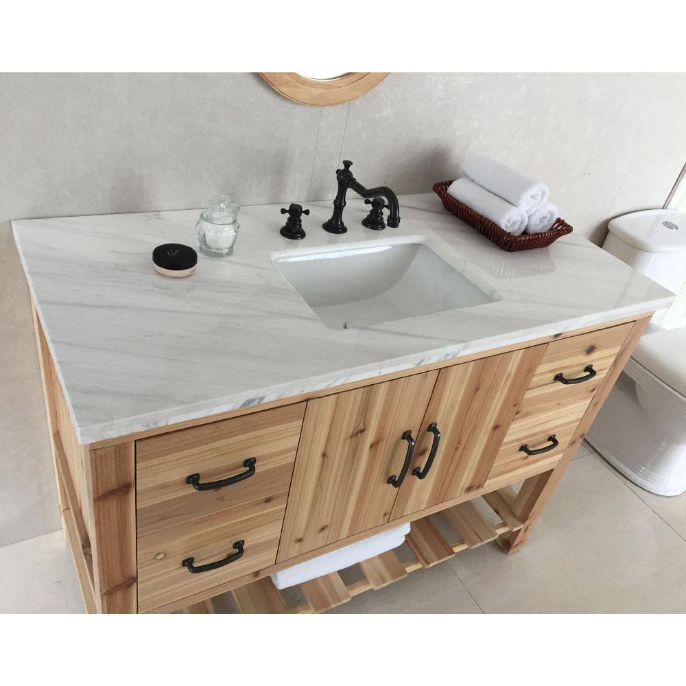 Bellaterra Home Villa 48 in. W x 22 in. D x 36 in. H Single Vanity in Natural with Marble Vanity Top in Jazz White with White Basin 6003-48-NL-JW