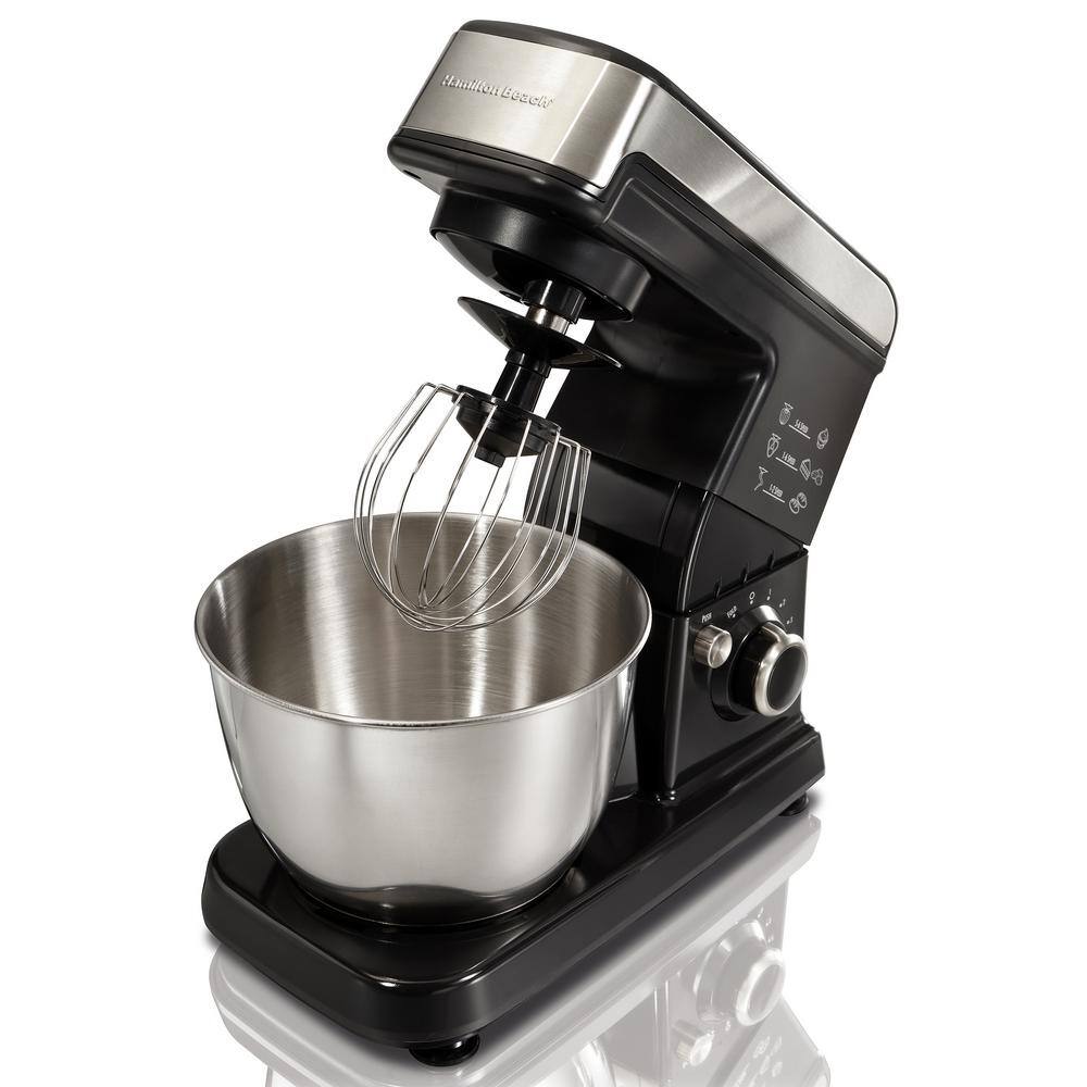 Hamilton Beach 3.5 qt. 6-speed Grey Stand Mixer with Dough Hook Whisk and Flat Beater Attachments 63326